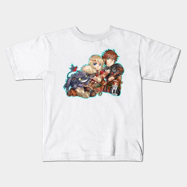 Astrid and Hiccup Kids T-Shirt by ibahibut